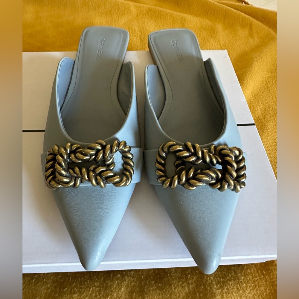 Chic Blue Flats with Gold Accent